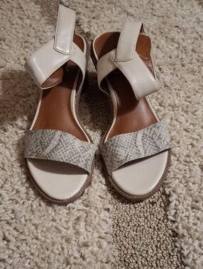 Franco Sarto Cream Snake-Print Strap Sandals